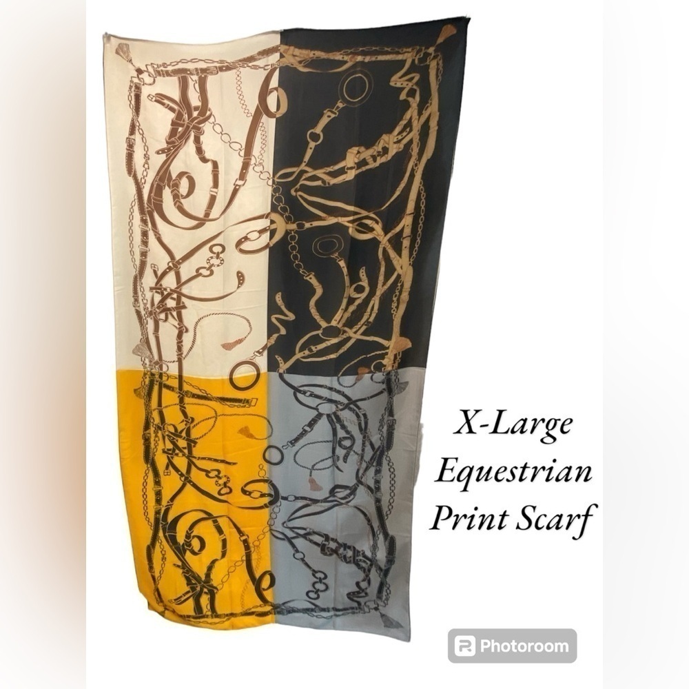 X-Large Silk Feel Equestrian Print Scarf NWT